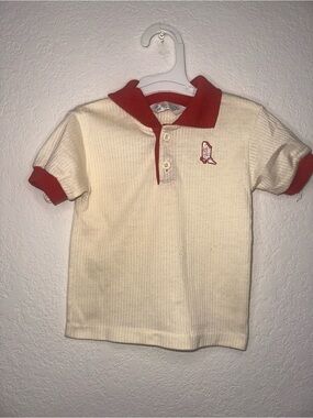 Vintage Healthtex Kids Short Sleeve Western Cowboy Boot Polo Shirt Red Trim 3T